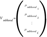V_{mbhood}=(matrix{4}{1}{mu_{mbhood}_{1} mu_{mbhood}_{2} vdots mu_{mbhood}_{C}}) V_{mbhood}=(matrix{4}{1}{mu_{mbhood}_{1} mu_{mbhood}_{2} vdots mu_{mbhood}_{C}})
